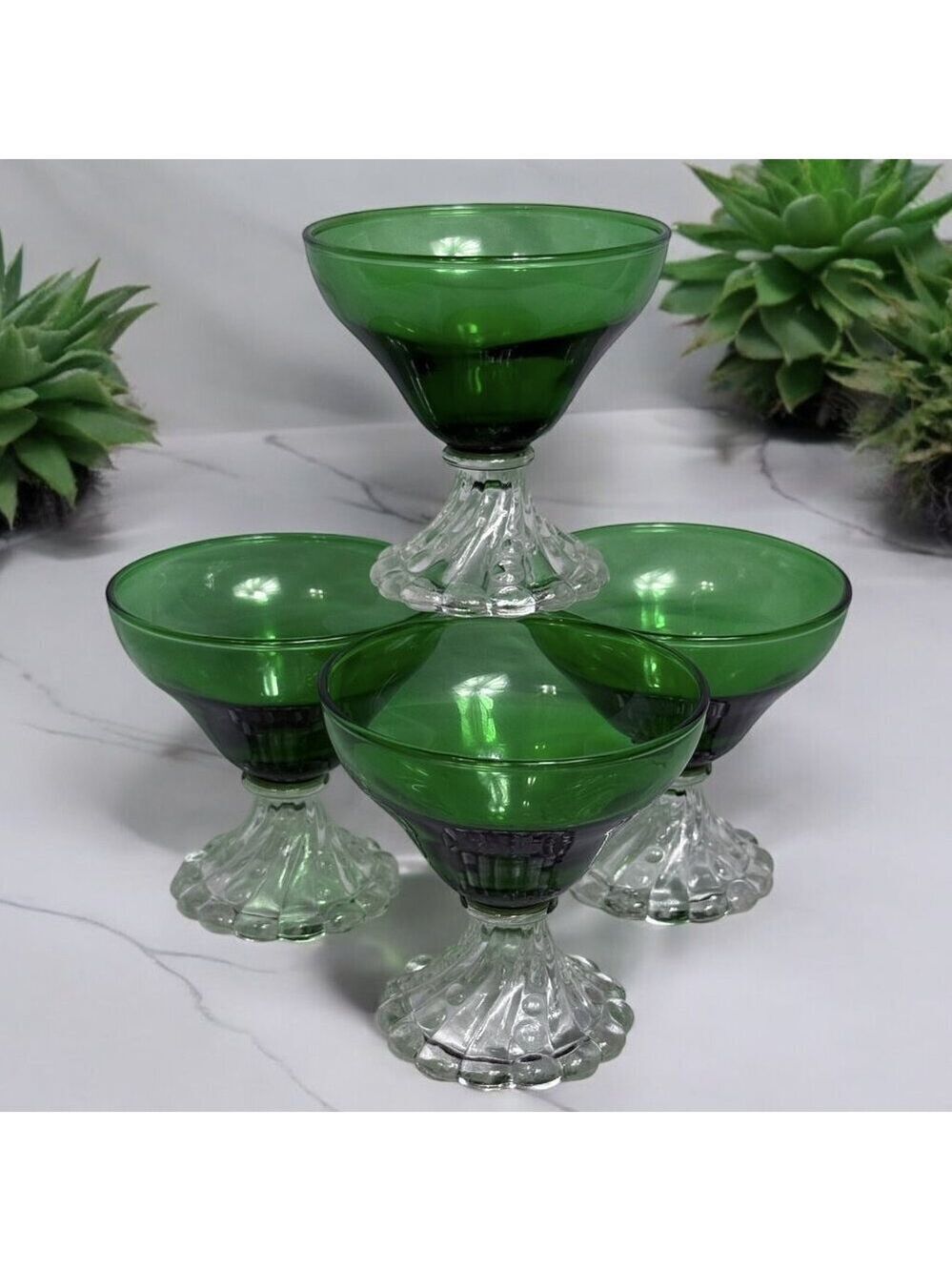 Vintage 1970s Anchor Hocking Green Sherbet Glasses Set of 4